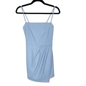 Blue Blush Small S Blue Wrap Front Dress with Shorts Romper Square Neck Cocktail